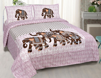 GN INDUSTRIES Cotton King Flat 180 TC Jaipuri Prints Bedsheet(Pack of 1, White)