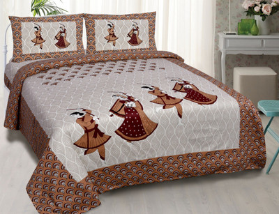 GN INDUSTRIES 180 TC Cotton King Jaipuri Prints Flat Bedsheet(Pack of 1, Brown)