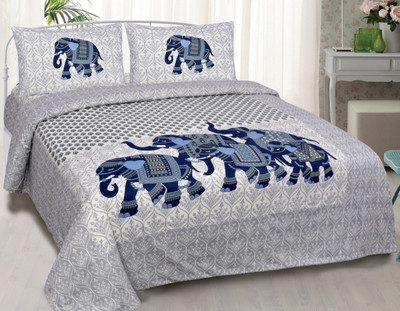 Kagzi Store 280 TC Cotton Queen Printed Flat Bedsheet(Pack of 1, Blue)
