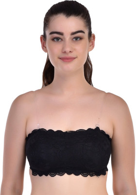 SD Fashions Black Color Floral Embroidered Cup Style Transparent Strap- Free Size Women Bralette Lightly Padded Bra(Black)