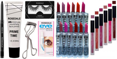 ROSEDALE Smudge & Water Proof HDA15 Essentials Makeup Colossal Kohl Kajal & Aloe Pearl Illuminating Face Primer & Waterproof False Eyelashes , Glue , Curler & ADS 12 Balm Matte Lipsticks & Valentines Edition Set of 6 Lipstick(21 Items in the set) ROSEDALE Smudge & Water Proof HDA15 Essentials Makeup Colossal Kohl Kajal & Aloe Pearl Illuminating Face Primer & Waterproof False Eyelashes , Glue , Curler & ADS 12 Balm Matte Lipsticks & Valentines Edition Set of 6 Lipstick(21 Items in the set)