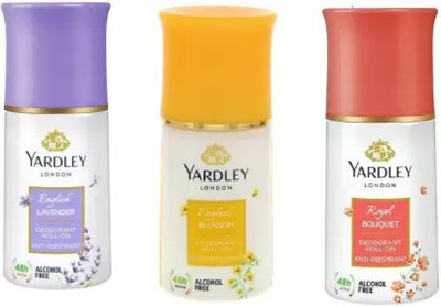 YARDLEY English Lavender, Royal Bouquet and English Blossom roll ,50 ml each ,p ack of 3 Deodorant Roll-on  -  For Men & Women(150 ml, Pack of 3)