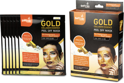 Saffron Naturals Gold Collagen Essence Peel off Mask Lightens Skin Tones Produce Naturally Glowing Skin (27ml x 6 Pouch)(162 ml)