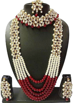 taransha Alloy Gold-plated Red, White Jewellery Set(Pack of 3)