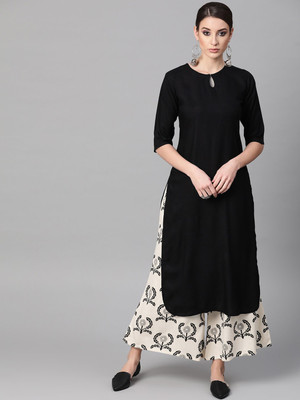 Ananyaa Creation Women Solid Straight Kurta(Black)