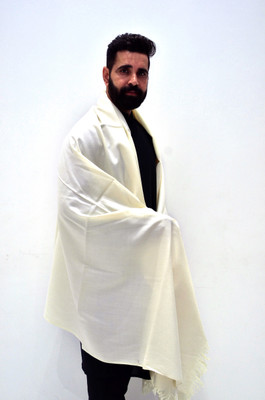 Indian shawl Wool Solid Men Shawl(White)