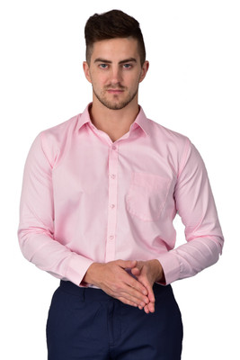 DESIGN UP Men Solid Formal Pink Shirt