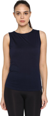 Ap'pulse Solid Women Round Neck Blue T-Shirt
