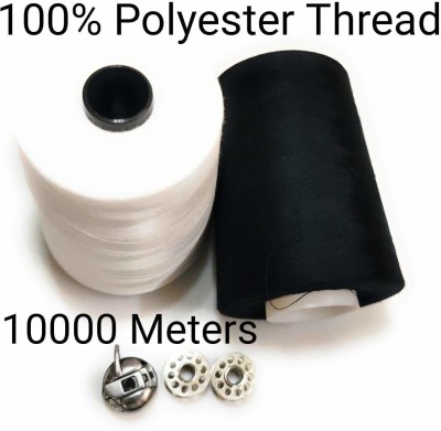 OSNICA Black- White Polyester Cone All Purpose Sewing Thread Spools-serger Overlock Thread(10000 m Pack of2)