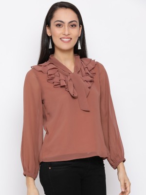 ALL WAYS YOU Casual Full Sleeve Solid Women Brown Top