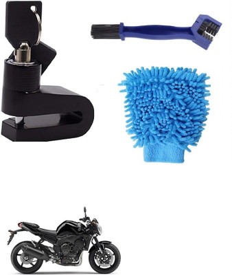 BikerValue Bike Chain Cleaner Brush With Micro Fiber Washing Hand Gloves Duster And Disc Brake Lock For FZ1 Combo