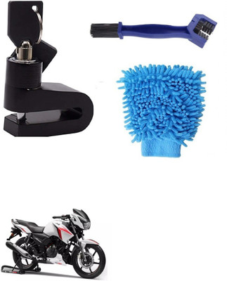 BikerValue Bike Chain Cleaner Brush With Micro Fiber Washing Hand Gloves Duster And Disc Brake Lock For Apache Combo