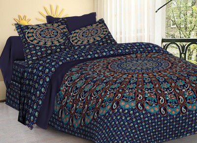 RAJDEVI JAIPUR PRINTS 351 TC Cotton King Printed Flat Bedsheet(Pack of 1, Blue)