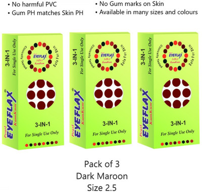 PEARL EYEFLAX Kumkum Round Dark Maroon Bindi PACK OF 3 (15 Flaps each box) Forehead Maroon Bindis(Stickon)