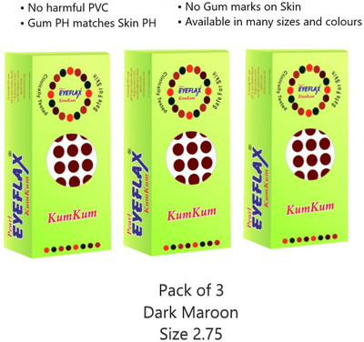 PEARL EYEFLAX Kumkum Round Dark Maroon Bindi PACK OF 3 (15 Flaps each box) Forehead Maroon Bindis(Stickon)