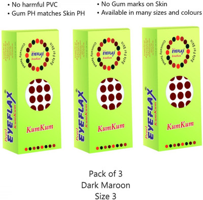 PEARL EYEFLAX Kumkum Round Dark Maroon Bindi PACK OF 3 (15 Flaps each box) Forehead Maroon Bindis(Stickon)
