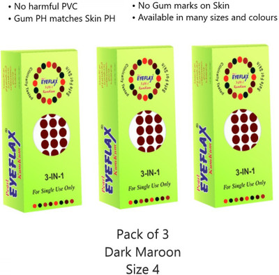 PEARL EYEFLAX Kumkum Round Dark Maroon Bindi PACK OF 3 (15 Flaps each box) Forehead Maroon Bindis(Stickon)