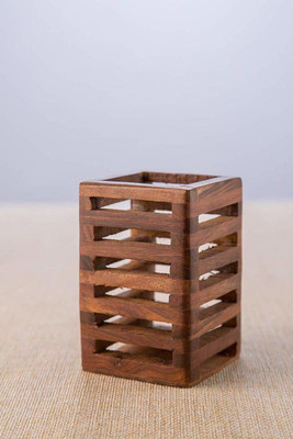 Handicrafts Goods 1 Compartments Wood Pen Stand(Brown)