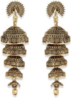 Happy Stoning Happy Stoning Party Wear Gold Plated Enamelled 5 Floor Multicolour Jhumka For Women And Girls Cubic Zirconia, Beads Alloy Jhumki Earring Cubic Zirconia Brass Jhumki Earring