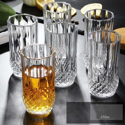 DIKUJI ENTERPRISE (Pack of 6) Crystal Diamond Cut Straight Imported Transparent (6 Pcs Set 250 ML) Glass Set Water/Juice Glass(250 ml, Glass, Clear)