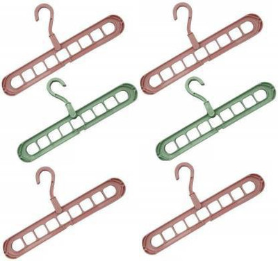 VIHAAN 360 Degrees Rotatable Hook, Anti-Skid Plastic 9-Holes Design Closet Multi Functional Wardrobe Space Saver Folding Smart Hangers Set Plastic Pack of 6 Hangers (Multicolor) Closet Organizer