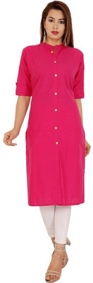Rimeline Women Solid Straight Kurta(Pink)