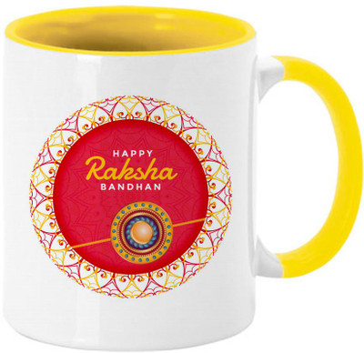 COLOR YARD best happy raksha bandhan rakhi-festival yellow mug design on Ceramic Coffee Mug(320 ml)