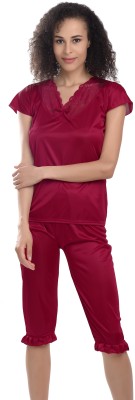 Xs and Os Women Solid Red Top & Capri Set