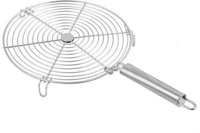 KUBER INDUSTRIES Large Stainless Steel Round Papad Jali/Roti Roast Grill/Papad Roast Grill with Steel Handle (Silver) 1 kg Roaster(Silver)