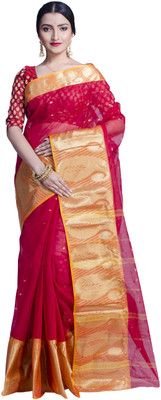 Akash Enterprise Self Design Handloom Handloom Pure Cotton Saree(Red)