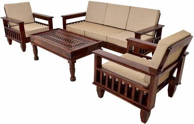 Divine Arts Solid Sheesham Wood 5 Seater Sofa Set For Living Room / Office| Fabric 3+1+1 Fabric 3 + 1 + 1 Sofa Set(Walnut-Finish, DIY(Do-It-Yourself))