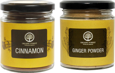 organic forest Sri Lankan Cinnamon (100gm) And Ginger (80gm) Powder , Premium Quality In Glass Packaging(2 x 90 g)