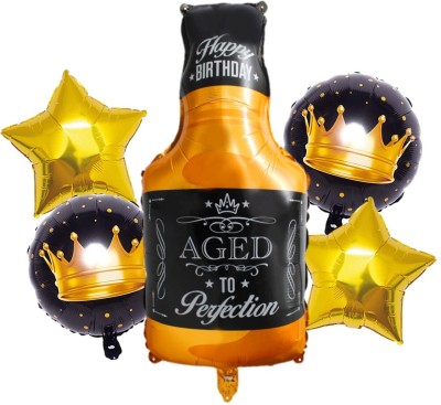 Bash N Splash Printed Golden Black Bottle Aged to perfection Happy Birthday Prince Balloon (Pack of 5) Balloon(Multicolor, Black, Gold, Pack of 5)