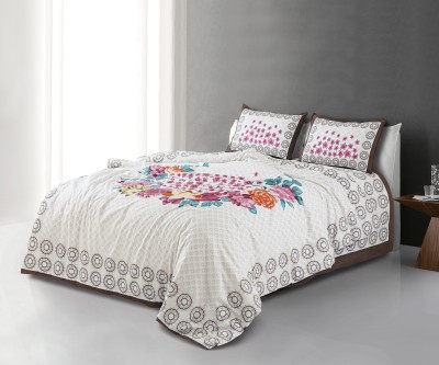 Healing Crystals India 220 TC Cotton King Floral Flat Bedsheet(Pack of 1, White Flower Bunch)
