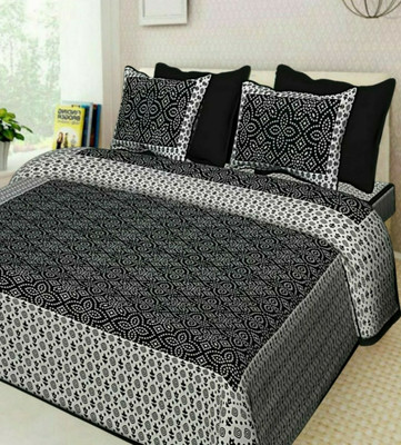 tripati sanganeri prints Cotton Double Flat 104 TC Printed Bedsheet(Pack of 1, Black)