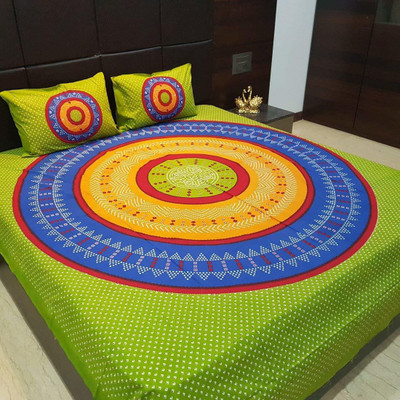 WAR TRADE 104 TC Cotton Double Printed Flat Bedsheet(Pack of 1, Multicolor)