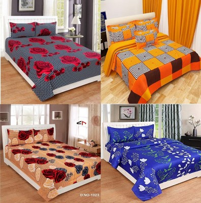 Sodha Collections 144 TC Microfiber Double Printed Flat Bedsheet(Pack of 4, Orange, Blue, Brown, Black)