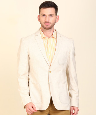 PARK AVENUE Self Design Single Breasted Formal Men Blazer(Beige)