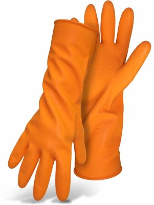 Uncle Paddy's Rubber Hand Gloves for Cleaning, Gardening, Dish-Washing, scrubbing, Kitchen. Flock-Lined Multi-Purpose, Anti-Slip Natural Latex Imported Gloves. (Reusable, 2 pcs - 1 Pair) Wet and Dry Glove Set(Free Size Pack of 2)