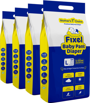fixel Extra Absorb large Size Pant Diapers Combo Pack Of 4 (L - 9 to 14Kg) - L(216 Pieces)
