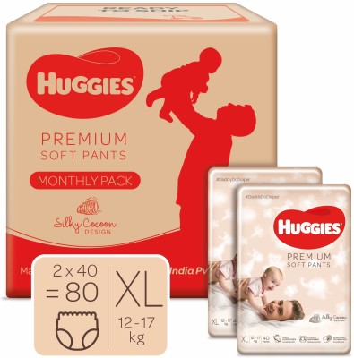 Huggies Premium Soft Pants Monthly pack, Extra Large size diaper pants, 80 count - XL  (80 Pieces)