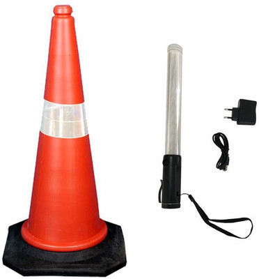 Ladwa Combo 2 Pcs of Traffic Safety Cone And Rechargeable Traffic Safety light stick Baton Blinking Option with 3 Flashing Modes - (1 X Traffic Safety Cone + 1 X Baton) Emergency Sign(Reflective Sign)