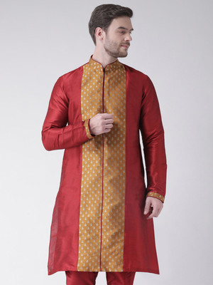 DEYANN Men Printed Straight Kurta(Red)