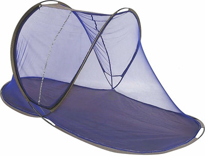 WAFINI Polyester Adults Washable High Quality Of Cotton Soft and Stretchable excellent fabric UNIQUE DESIGNING BIG ZIPPER DOUBLE OVERLOCKING (Size: L: 7ft W: 3.5ft H: 3ft) Sit-in Free standing with one Side Slider Gate Mosquito Net For Single Bed Mosquito Net(Blue, Bed Box)