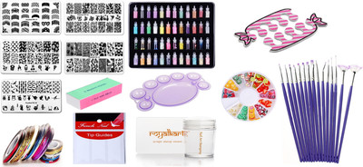 Royalkart Combo Of 3D Nail Art Stamping Kit 5 Rectangular Image Plates, Silicone Stamper & Scraper & 3D Nail Art Tools For Gift Girl & Women(Multicolor)