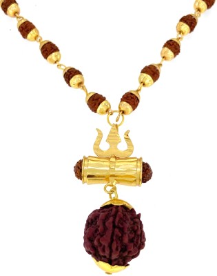 Devora Devora Shiv Rudraksha Tishul Damru mala for mens and womens Beads Gold-plated Plated Brass Chain