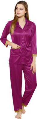 TIGYWIGY Women Solid Pink Night Suit Set