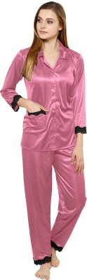 TIGYWIGY Women Solid Pink Night Suit Set