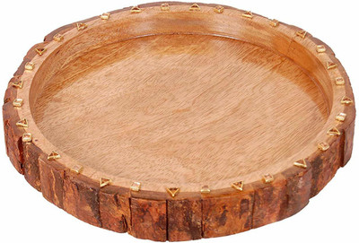 manzees Wooden Rounded Beautifull Tray, Handcrafted Serving Tray ( Size - 26*26*3cm ) Tray(Microwave Safe)