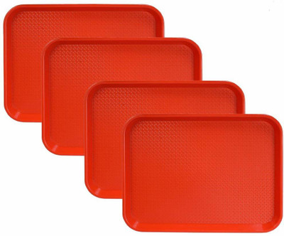 swift international Serving Tray Platter Rectangular Shape Plastic Trays for Drink Breakfast Tea Dinner Coffee Salad Food for Dinning Table Home Kitchen 11x14 Inches Red Set of 4 Tray(Pack of 4)